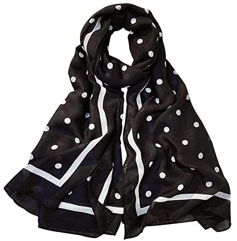 Camilife Damen Mädchen Große Viskose Polka Dots Schal Halstuch Stolen Strand Tuch Sonnenschutz Schultertuch Super Weich Komfort Einfach Klassisch Stil 85×180cm - Gepunktet Schwarz