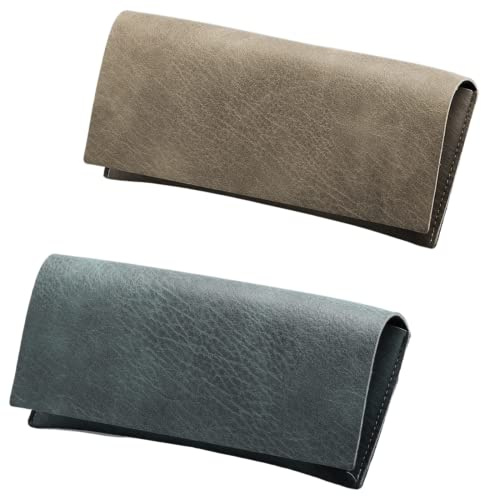 CHENGZI Brillenetui für Damen, weich, tragbar, PU-Leder, schmal, mit Brillentuch und Brillenbeutel, 2 Stück, Grau+Kaffee, One size