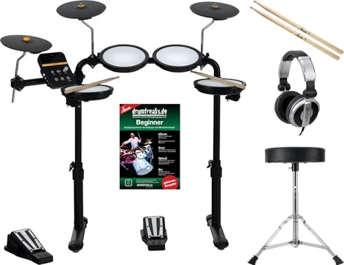 XDrum DD-250 E-Drum Kit, Elektronisches Schlagzeug mit Mesh Heads | 4x 8 Single-Zone Snare-/Tom-Pad, 3x 8 Zone Becken-Pad, 2x Fuß-Controller, Inklusive Rack, 12 Preset Kits, 10 Begleitsongs