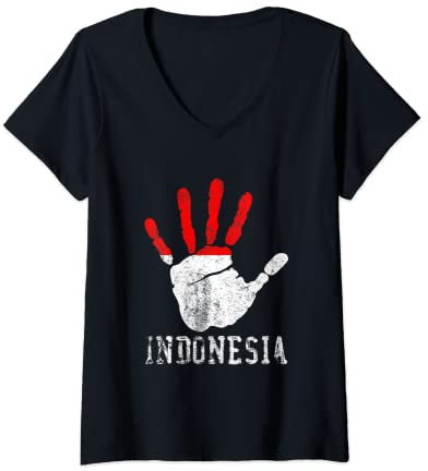 Womens Indonesia Flag | Bali Jakarta | Patriotic Indonesian V-Neck T-Shirt
