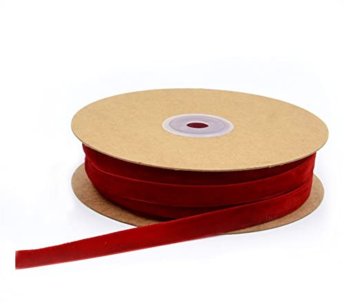 Yurosiay 20m/Rolle Samtband - Einseitiges Dekoband Ohne Elastizität, Vintage Schleifenband, Geschenkband, Zierband für Nähen DIY Deko Geschenkpaket - 10mm Rot