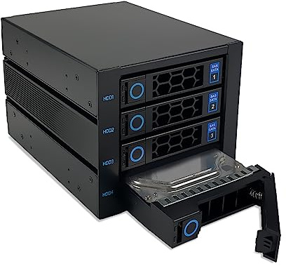 FANTEC WR-NVMeU.2-C3141 U.2/SAS/SATA Backplane für 4× 3,5/2,5 NVMe/SSD/HDD, in einem 3X 5,25 Modul-Einschub, Datenanschluss via SFF8654 und SFF8643, 80mm Lüfter an der Rückseite, schwarz