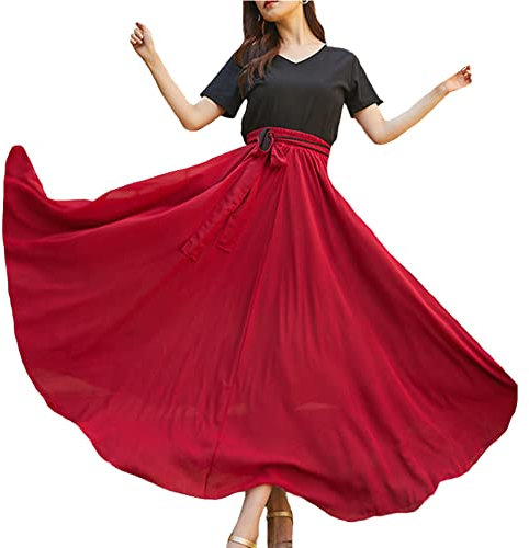 Damen Bauchtanz Rock Reversibel Chiffon Maxirock Tanzrock Großer Swing Langer Rock Moderner Tanz Gesellschaftstanz Rock Flamenco Tango Jazz Kostüm Tanzübungs Wettkampf Performance Tanz Rock C S
