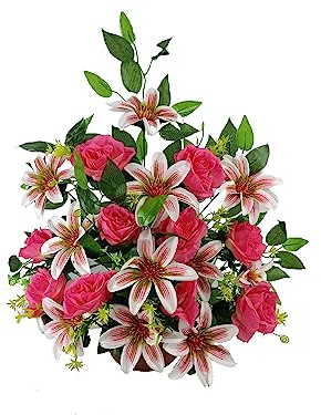 Centro de Flores Artificiales para Cementerio Rosas y dalias Rosas 60x40 cm