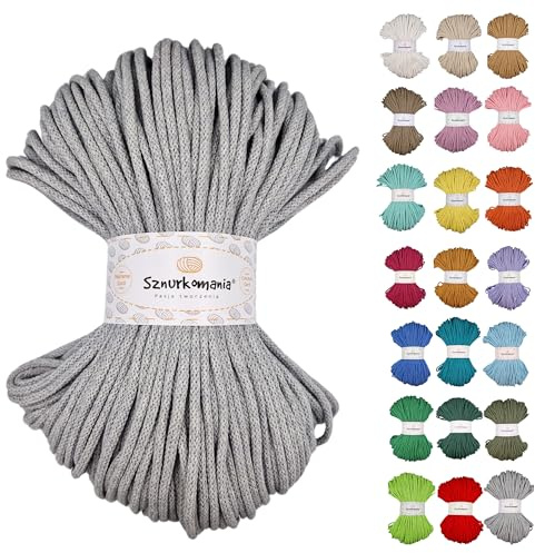 Sznurkomania, Geflochtene Baumwollkordel 5mm 100m, 46 Farben, Häkelkordel, Makramee Kordel, Makramee Garn, Premium Garn, Makramee Seil, (Grau)