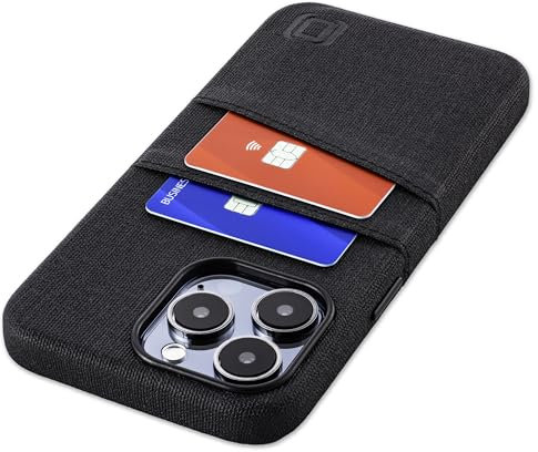 Dockem Kartenetui für iPhone 15 Pro Max mit Integrierter Metallplatte für Magnetischen Befestigung und 2 Kartenfächer: Luxe M2 Canvas-Stil Kunstleder Kartenhülle (iPhone 15 Pro Max, Schwarz)