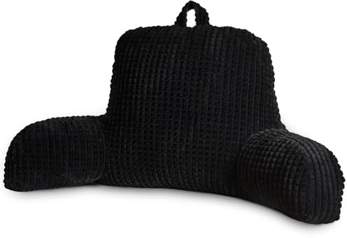 A Nice Night Reading Pillow Bed Wedge Large Adult Children Backrest with Arms Back Support for Sitting Up in Bed/Couch for Lounging Bedrest,Waffle Stereoscopic Design,Black