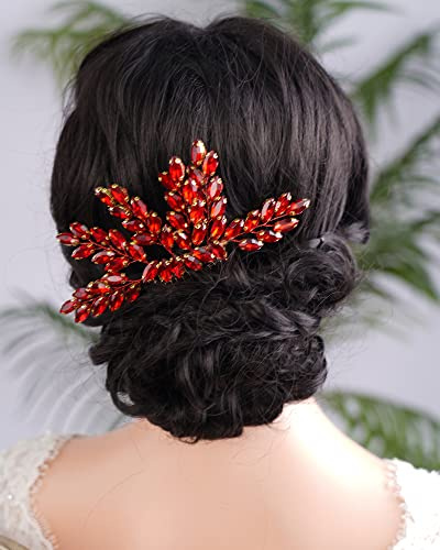 BERYUAN Roter Teardrop Strass Haarkamm Kristall Strass Braut Kopfschmuck Handgemachte Haarschmuck Gold Hochzeit Stirnband für Braut Frauen und Mädchen (Rot)