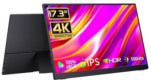 CAPERAVE 17.3 Portable Monitor, 4K UHD 2160p, 500 Nits, 100% Adobe RGB, Travel Monitor with Built-in Kickstand & Speakers, Compatible with Laptops, PCs, Xbox, Switch, PS4/5