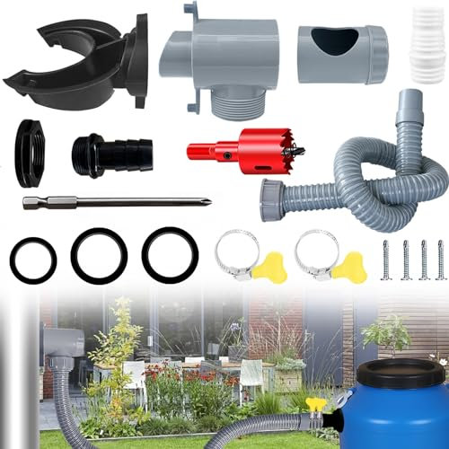 Rainwater Diverter Kit, Water Butt Filler Kit for Downpipes, Rainwater Collector, Connects Downpipe to Water Butt, Water Collection System Catch Rain Water for Outdoor, Fits Round Downpipes