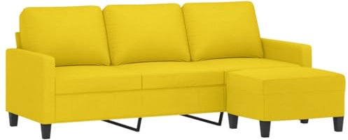 vidaXL Sofa 3 Sitzer, Couch mit Fußhocker, Liegesofa für Wohnzimmer, Polstersofa Sessel Relaxsofa Loungesofa Relaxcouch TV Sofa, Hellgelb Stoff