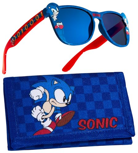 Sonic The Hedgehog Protezione UV Occhiali da Sole Bambini con Trifold Portafoglio Ragazzo Impostato - Regalo per Ragazzo