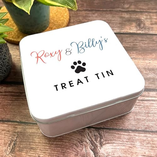 Square Cat Dog Biscuits Black Paw Print Personalised Pet Treat Storage Tin Personalised Gift | Custom Gift | Personalized Tin | Personalised Tins | Gift For Her | Gift For Him