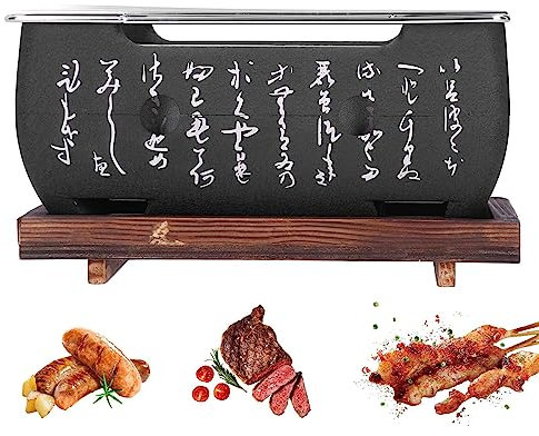 Barbecue a carbone in stile giapponese, mini stufa a carbone per uso domestico, con base in legno, 34,5 x 17 x 12 cm, per casa, all'aperto, ristorante, viaggi Rockia