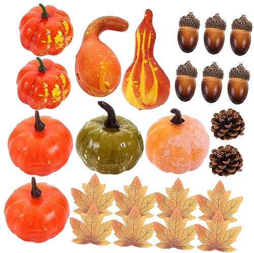 Cabilock 1satz Künstliches Kürbis Und Ahornblatt Teiliges Herbstdekor Mit Eicheln Und Kiefernzapfen Für Halloween Und Erntedankfest-Dekorationen Im Innen Und Außenbereich