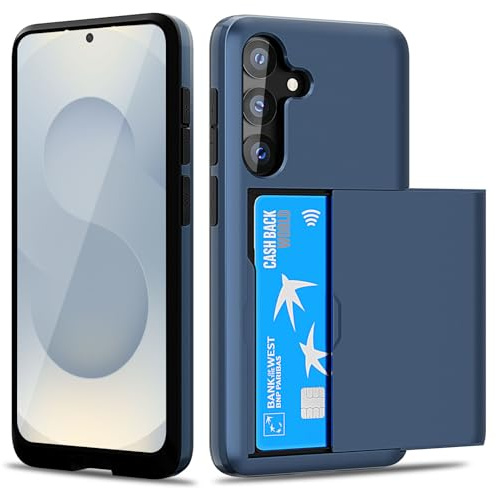 ACOCOBUY Fodral med korthållare för Galaxy S24 och stöttåligt plånboksfodral för Galaxy S24 5G dubbelt lager skyddsfodral för Galaxy S24, marinblå