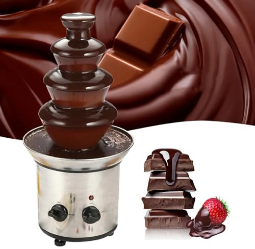 Chocolate Fountain Fondue Set, Electric 4 Tier Machine with Hot Melting Pot Base, Adjustable Temperature, Easy to Assemble, for Birthday Party, Buffet