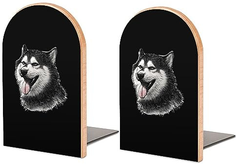 Farbige Buchstützen aus Holz mit sibirischem Husky-Kopf Rutschfester Buchhalter Buchstützen Bücherregal Buchstopper für Zuhause Büro dekorativ