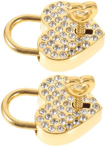 BESTonZON 4 Stück Goldene Strasssteine Kleine Strassschlösser Altes Metallschloss Strass-liebe Vorhängeschloss Herz Schrankschlösser Jubiläums-herzschloss Kristall Legierung Damentaschen