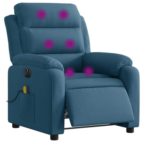 vidaXL Poltrona Massaggiante Reclinabile Elettrica Blu in Velluto, Poltrona Massaggiante Elettrica, Poltrona da Ufficio