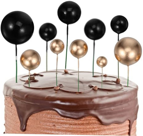 Garneck Cake Balls Topper and Balloon Cake Picks 66pcs Set Foam Balls Gold and Black Birthday Party Cupcake Decorations Dessert Toppers for