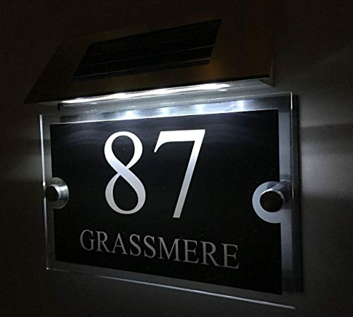 Personalizzabile Numero civico illuminato a LED a energia solare 1-99999 | Acciaio inossidabile