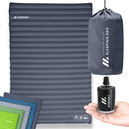 NORDMUT® Isomatte Selbstaufblasend 2 Personen - Outdoor Matratze 10cm Ultra komfortabel - Luftmatratze Selbstaufblasend für kinderleichtes aufpumpen - Wetterbeständige Camping Matratze (Dunkelgrau)