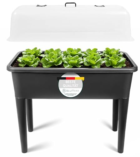 Bancal alto con patas desmontables y campana, 76 x 37 x 84,5 cm - Plástico PP resistente, versátil para jardín y balcón, diseño moderno para verduras, hierbas y flores