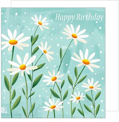Edition Seidel Premium quadratische Geburtstagskarte mit Umschlag. Glückwunschkarte Happy Birthday Billet Karte für Frau Mama Oma Freundin Kollegin Gänseblümchen Blumen (GQ246 SW024)