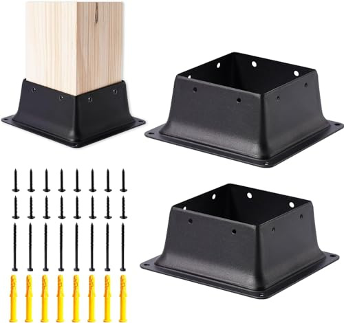 Vigtayue 4 x 4 Post Base, 2 Pcs (Inner Size 3.6x3.6Deck Post Base) Heavy Duty Metal Black Powder Coated Post Brackets Fit for Standard Wood Post Anchor for Deck Porch Handrail Railing Support