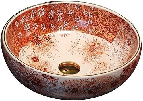Waschtischunterschrank mit Waschbecken, Badezimmerwaschbecken, Waschbecken, Aufsatzwaschbecken, abstraktes rotes Waschbecken, eleganter Waschtisch aus Keramik, Hotel-Retro-Waschbec