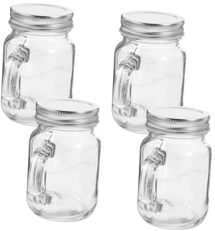 Mikinona 4stücke Marmeladengläser Aus Glas Mit Deckel Und Henkel Gläser Für Marmelade Desserts Und Getränke Praktisch Für Küche Und Picknicks