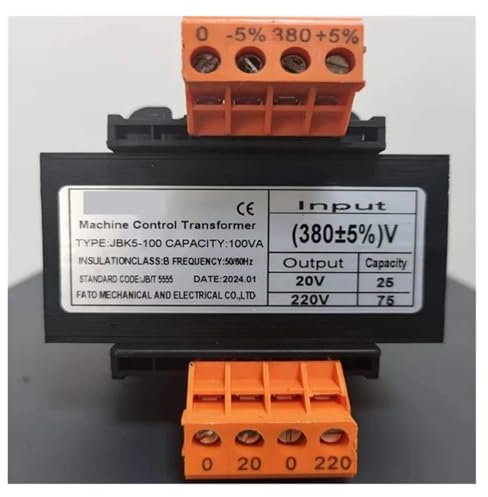 CAYUND Trasformatore di Controllo Compressore d'Aria a Vite Trasformatore Speciale JBK5-100VA Ingresso 380 V ±5% Uscita 220 V 38 VA, 20 V 25 VA Trasformatore Accessorio compressore d'Aria