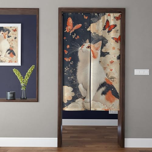 ChangTsing Japanischer Stil dick Leinen Noren Lang Vorhänge Japanischer Türvorhang Gardinen Noren Lang Vorhänge Traditioneller Chinesischer Stil Vorhang für die Heimtextilien Raumteiler 85 x 150 cm