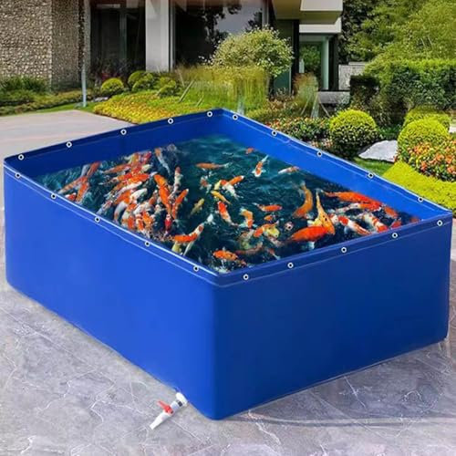 Generisch Oberirdischer Gartenteich mit Ablassventil, Faltbarer, großer, mit Plane verdickter Pool für den Außenbereich, Poolplane aus 0,6 mm PVC-Segeltuch,Blau,1x1x1.2m