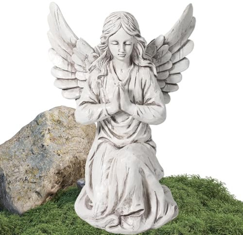 Gkumgwo Statua da giardino a forma di angelo, decorazione in resina a forma di angelo del Nord Europa, scultura religiosa per esterni, patio, balcone, prato ornamentale