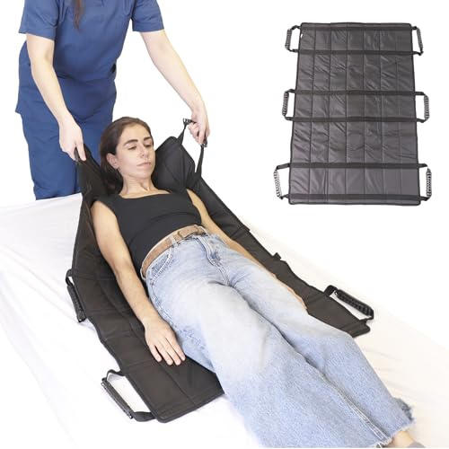 PEPE Mobility Transferblatt Gleittuch 107 x 68 cm, 6 Griffe, bis 270 kg | Rutschtuch für Bettlägerige, Gleitmatte zur Umlagerung, Patientenlifter Zubehör, Atmungsaktives Nylon, Gleichmäßige Last