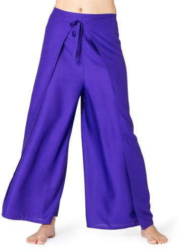 PANASIAM Sunshine Pants plain, purple 2, L | Luftiga lätta sommarbyxor, byxkjol, enfärgade, rak passform, strandbyxor, justerbar midja, 2 längder