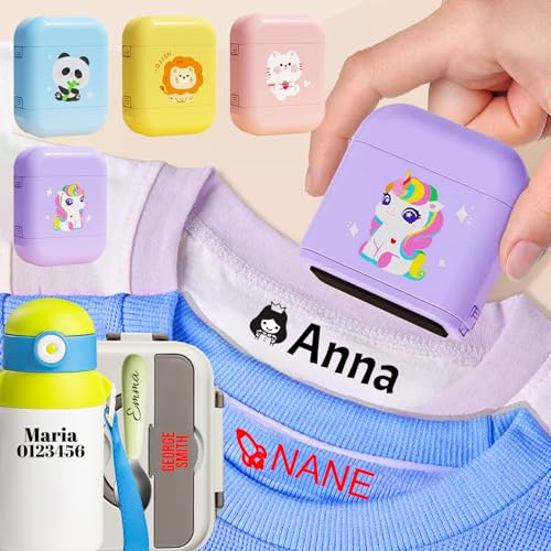 Stempel doppelseitiger personalisiert Namensstempel kinder Textil, wasserfest,Kindergarten, Schulsachen,Schwarz-weiße Namensschilder,Cartoon-Muster, schwarz rot 14 x 32 mm