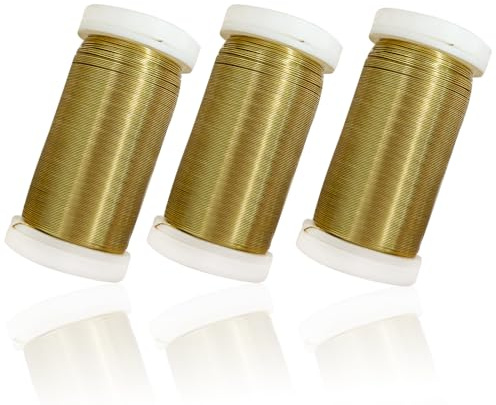 Goldener Blumendraht 3×180m, 0,3mm Bastel‑ & Wickeldraht | Flexibel formbar, ideal für Floristikarbeiten, Schmuckherstellung und Hochzeitsdekorationen