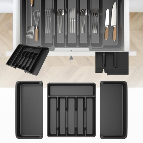 Bowose Besteckschubladen-Organisator, Besteckeinsatz, Besteckeinsatz, Schubladen-Organisator mit herausnehmbaren Fächern, 6-8 Fächer, Schubladenteiler für Besteck, Silberbesteck, Messer in der Küche
