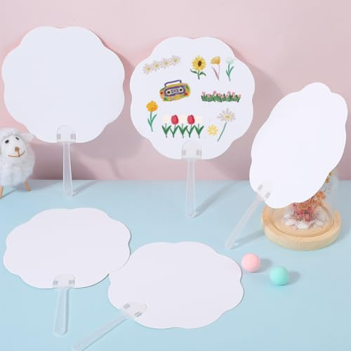 GORGECRAFT 16 Stück Handfächer Blanko Weiße Papierfächer Blumenform DIY Malfächer Handornament Mit Kunststoffgriff Für Kirchliche Hochzeitsfeiern DIY Geburtstagsfächer Basteln Zuhause