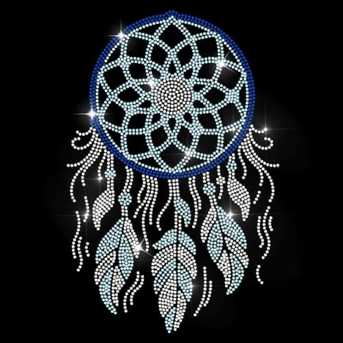 MAYJOYDIY Traumfänger Strass Zum Aufbügeln Hotfix Strass Blauer Lotus Transferapplikation Fantasiefeder Wärmetransfer Aufkleber Bling Patch Für T Shirts Taschen Schuhe Hüte DIY Dekor