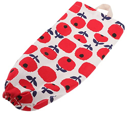 PHENOFICE Kitchen Grocery Bag Holder and Reusable Plastic Bag Dispenser with Fabric Material Wall Hanging for Kitchen Storage Multi-Function in Red Apple Pattern