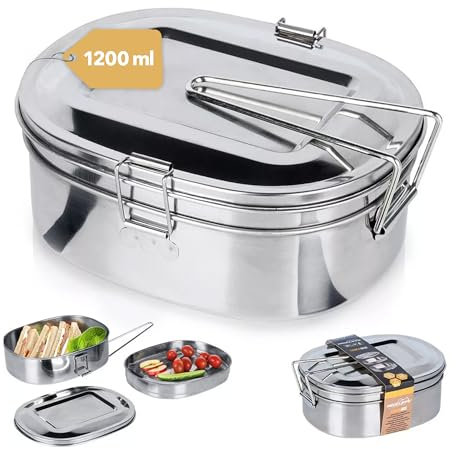 Tool & Tree Fiambrera de acero inoxidable, 1,2 L, con tapa doble y bandeja extraíble, fiambrera de metal para adultos, a prueba de fugas y resistente, para camping y exteriores