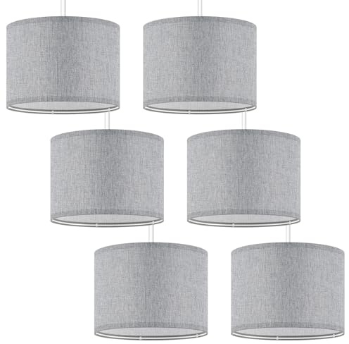 Weewooday 6 Pcs Fabric Lampshade for Ceiling Lights Pendant Modern Drum Lamp Shades for Table Floor Bedroom with E27 to E14 Adapter Ring (Grey,10 Inch)