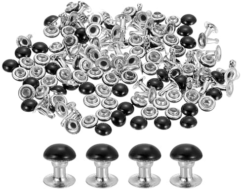 sourcing map 100Set Leather Rivets Studs, 5mm/0.2 Purse Handbag Feet Mushroom Dome Round Metal Rivets Studs Screw Back for Leather Craft DIY Bag, Matt Black