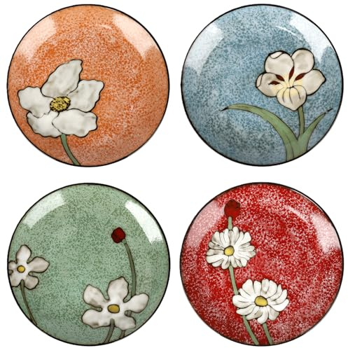 Katathani Juego de 4 platos llanos de cerámica de 11 pulgadas, platos grandes de porcelana con pintura bajo esmalte, platos de ensalada, aptos para microondas, horno y lavavajillas, resistentes a los