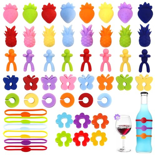 Yphzmtz Lot de 50 marqueurs de verre réutilisables en silicone pour verres à vin, flûtes à champagne, fête, mariage, bar