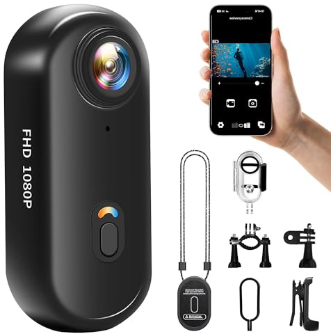 NinjaCam Mini Caméra Sport 1080P WiFi, Portable Bodycam, Mini Caméscope Corporelle, Action Cam 360°, Vidéocam Sport Étanche 30M, Accessoires Multifonctions, Caméra pour Casque de Moto